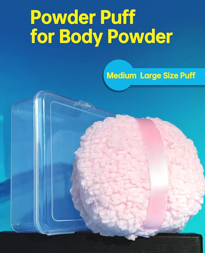 4" Large Powder Puff, Soft Fluffy Powder Puff for Body and Container, Even Application, Washable, Travel Pack, Light Pink