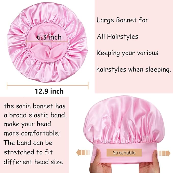 2 Pack Satin Bonnet Silk Bonnet for Sleeping Women, Hair Sleep Bonnets for Women, Wide Soft Band Large Sleep Cap for Curly Hair Braids