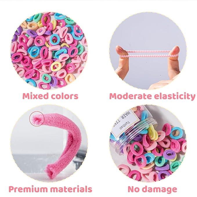 100 Psc Baby Hair Ties,Soft Cotton Toddler Hair Ties,Small Seamless Hair Bands for Girls and Kids,Multicolor Hair Elastics Ponytail Holders