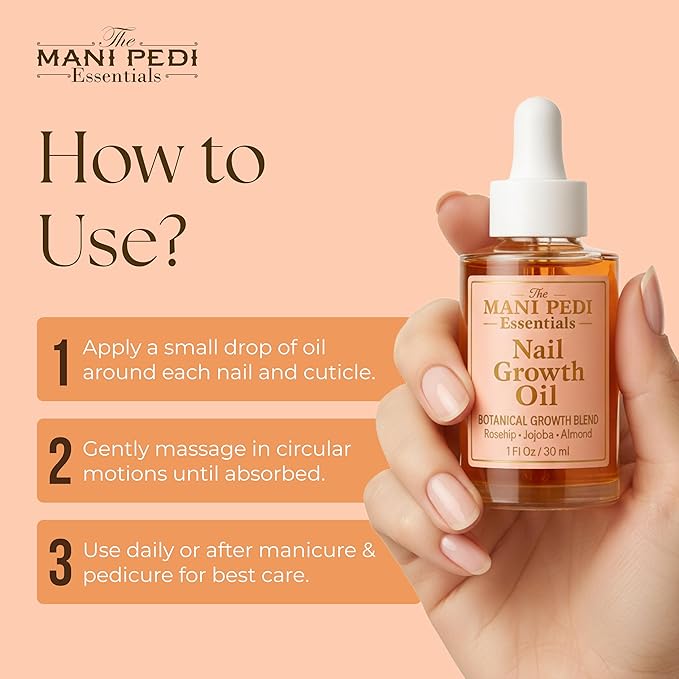 Natural Nail Growth Oil. Powerful Blend of Rosehip, Jojoba & Amond Oils. Promotes Stronger, Healthier Nails. Hydrates & Strengthens Cuticles for Faster Nail Growth - 1 Fl Oz