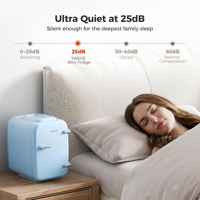 Mini Fridge, 4 Liter/6 Can Mini Makeup Fridge, 110V AC/ 12V DC Portable Thermoelectric Cooler&Warmer for Skincare, Drink, Cosmetic, Medicine, Small fridge for Bedroom, Office, Dorm, Car, Blue