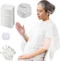 50 Pack Disposable Hair Dye Cape Waterproof Hair Color Cutting Cape Short Comb Out Beauty Salon Cape for Clients Hair Stylist Bleach Shampoo 39.3in with Caps Ear Covers Gloves