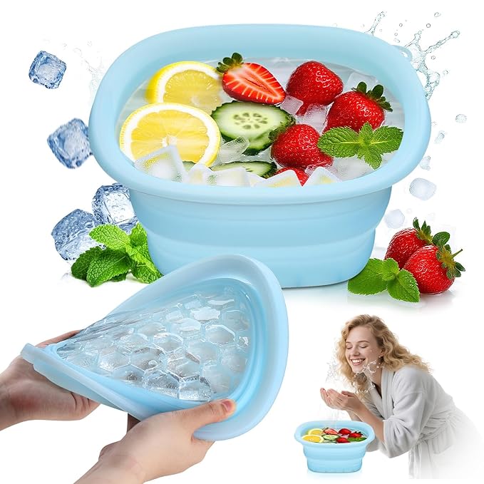 Face Bowl for Ice with Built-In Ice Tray - Collapsible Silicone Face Ice Bath Bowl for Skin Refreshing, Puffiness Relief, Morning Skincare Routine for Home and Travel