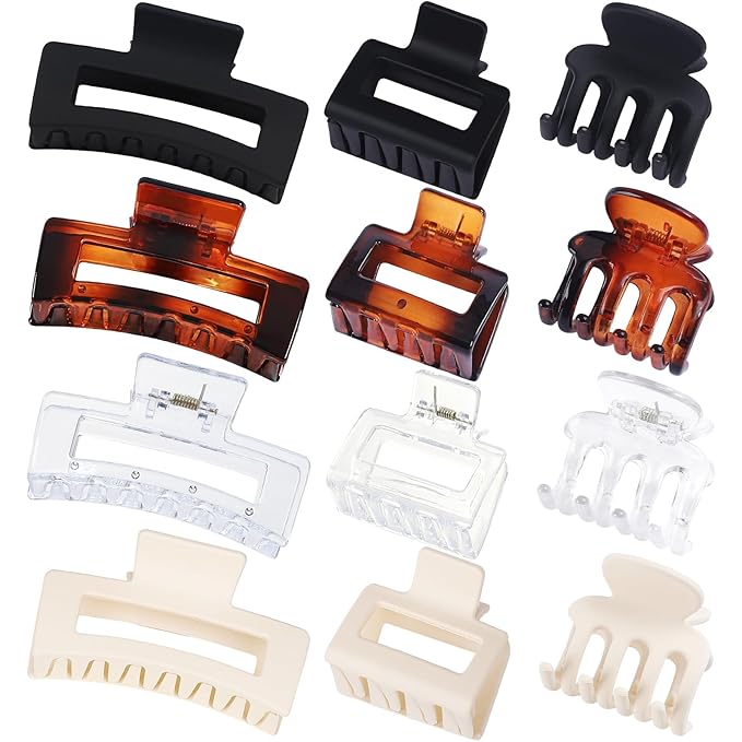 12 Pcs Hair Clips for Women 3 Styles Small Medium Large Claw Clips for Thin Thick Curly Hair, Strong Hold Hair Claw Clips, Stylish Plastic Hair Accessories Ideal Gifts for Women (Transparent)