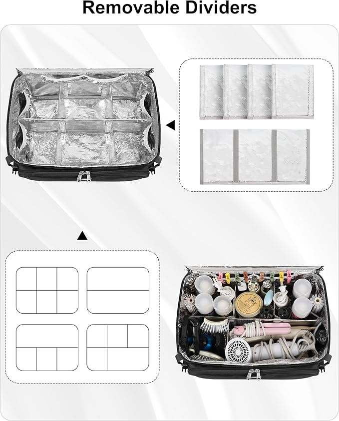 Relavel Hair Tools Travel Bag Hairstylist Traveling Bag Dual Layer Hairdresser Cosmetology Bag Storage Organizer Case for Hair Stylist Essentials, Barber Accessories with Adjustable Dividers
