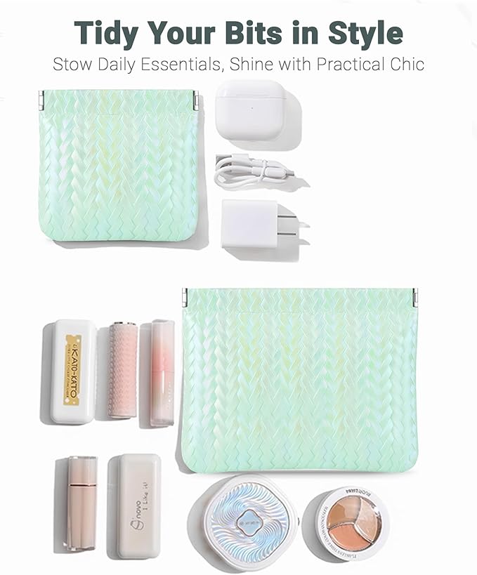 2 PC Small Makeup Bag for Purse, Lipstick Holder & Purse Organizer Pouches, Waterproof Faux Leather Cosmetic Bag, Slim Travel Makeup Pouch for Women Daily & Travel Essentials