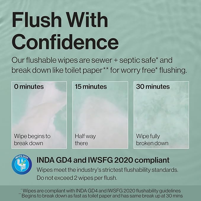 The Honest Company Hypoallergenic Flushable Wipes for Sensitive Skin, Tropical Leaves, 336 Count