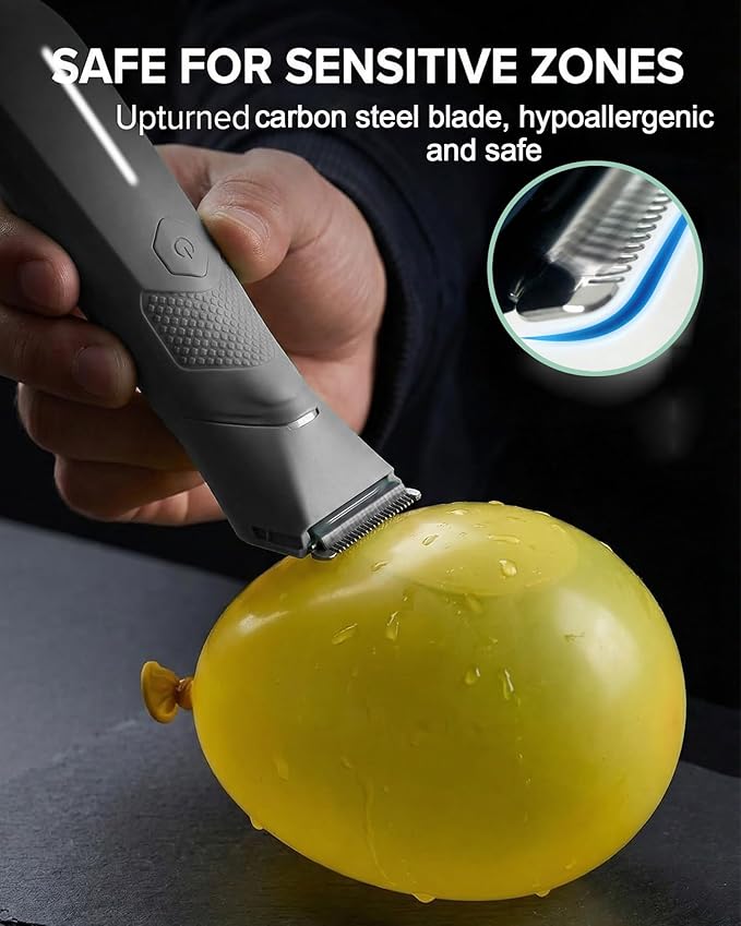 Body Trimmer for Men - Groin & Ball Shaver with Charging Dock - Constant Power No-Pull Electric Pubic Hair Clipper - 5-in-1 Guard Waterproof Body Groomer with LED Light, for Groin, Armpit & Body