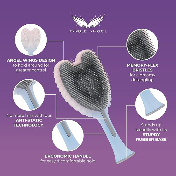 Detangling Hair Brush - Anti Static Angel Wing Hair Brush with Soft & Flexible Bristle for Straight & Wavy Hair - Tangle Angel Hair Detangler Brushes for Blow Drying & Shower - Two Tone Pink Blue