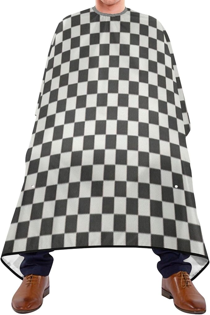 Hair Cutting Cape, Checkered Black White Waterproof Salon Barber Apron Cape with Adjustable Neck, Beard Shaving Bib for Men Women Kids, 55x65 Inch
