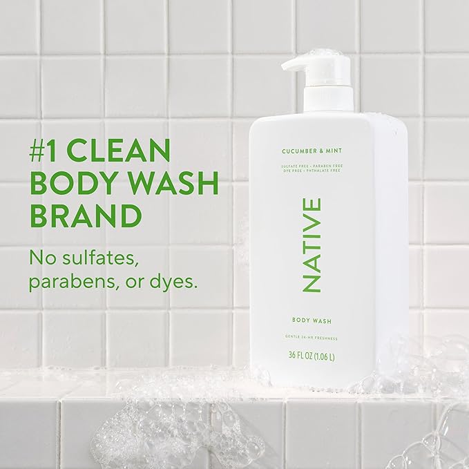 Native Sulfate Free Body Wash Contains Naturally Derived Ingredients | for Women & Men| Cucumber & Mint, 36 oz