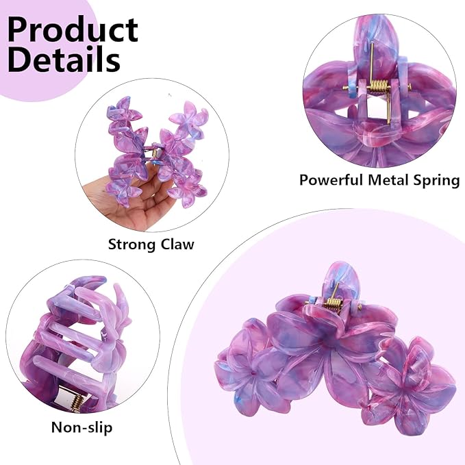 Flower Hair Clips for Women 4PCS Flower Claw Clips Non-slip Cute Claws for Thick Thin Hair Strong Hold Stylish Accessories for Women Girls