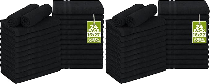 Utopia Towels Cotton Bleach Proof Salon Towel 16 by 27 inches, Bleach Safe Gym 100% Cotton Hand Towel, 48 Pack, Black