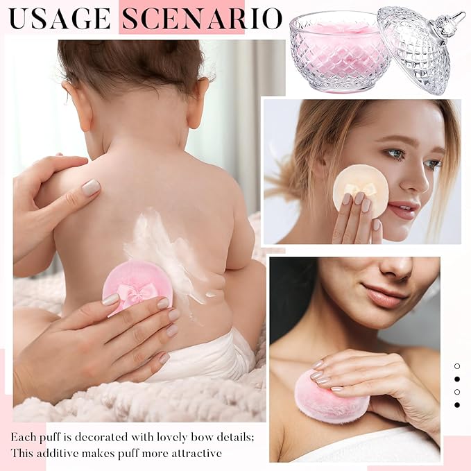 Tioncy 3 Pcs Large Body Powder Puff and Container Valentine's Day gift Powder Container with Puff Crystal Case Soft Washable Reusable Velour Face Body Glitter Wet Dry Makeup(Multi-faceted Cut,Clear)