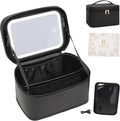 Makeup Bag With LED Mirror, Lightweight Travel Makeup Bag With 3 Color Setting Light Up Mirror Cosmetic Makeup Organizer Vanity Case for Women Beauty Tools Accessories Rechargeable Train Case-Black