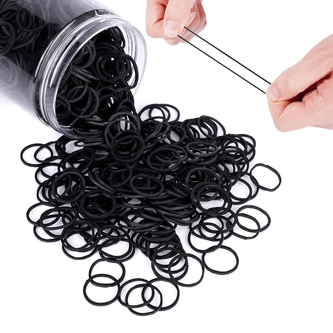 HOYOLS 1/2 Inch Small Black Rubber Bands for Hair Ties Elastics Mini Toddler Braids Ponytail Holders for Baby Girls Infants Kids Thick Hair No Damage 1000pcs (S) Latex-Free