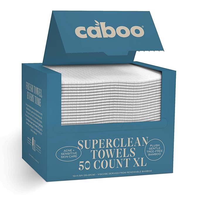 Caboo Tree Free Disposable Face Towels – 50 Soft, Lint-Free Towels | Extra-Large 10x11.5” | Gentle Alternative to Makeup Wipes & Washcloths