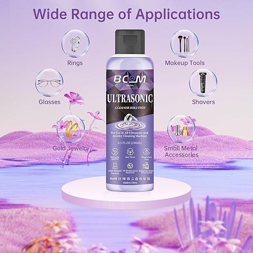 Ultrasonic Jewelry Cleaning Solution, Great for Use in All Ultrasound Machines, Eyeglass and Rings, Effective Solution for Cleaning Gold, Silver, Platinum, Diamonds, and Watch, 8.5 oz/250 ml （Purple）