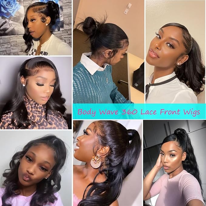 Body Wave 360 Lace Front Wigs Human Hair Pre Plucked Lace Frontal Wigs with Baby Hair for Black Women Natural Black (360 Lace Wigs, 12 Inch)