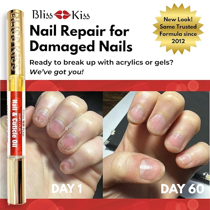 Bliss Kiss | Fragrance Free 4 Nail Oil Cuticle Pens w/Vitamin E & Jojoba⏤Nail Strengthener Nail Growth and Strengthening Serum for Brittle, Peeling, Breaking, Thin nails