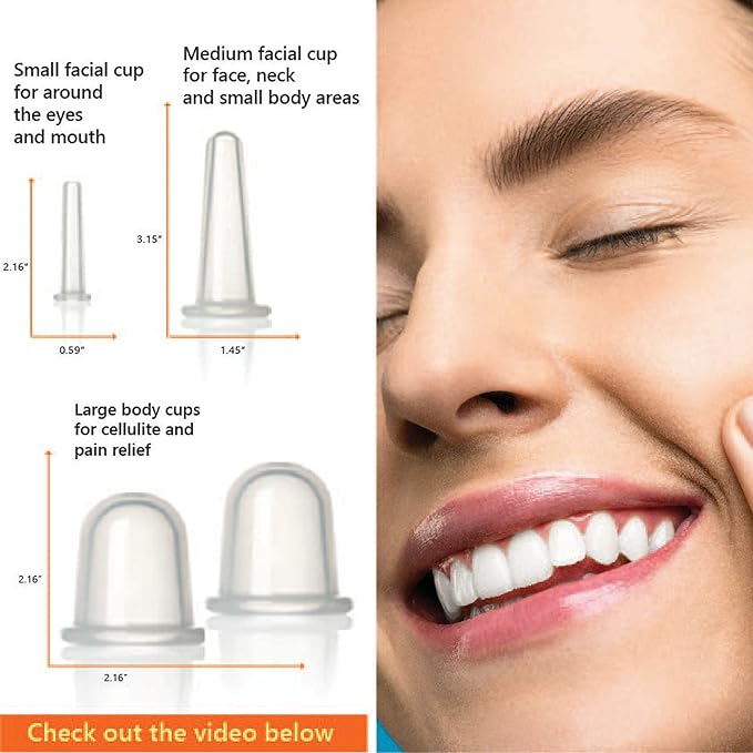 Facial Cupping Set – 4 Silicone Cups for Face, Neck & Body + Konjac Sponge & Guide – Lymphatic Drainage, Anti-Aging, Puffiness Reduction, TMJ Relief & Cellulite Massage – Medical-Grade Silicone