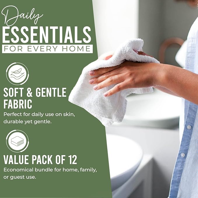 DAN RIVER 12 Pack Wash Cloths for Showering [12x12] - 100% Cotton Washcloths Premium Quality Flannel Face Cloths for Bathroom, Highly Absorbent and Soft Feel Wash Clothes, Assortment 2