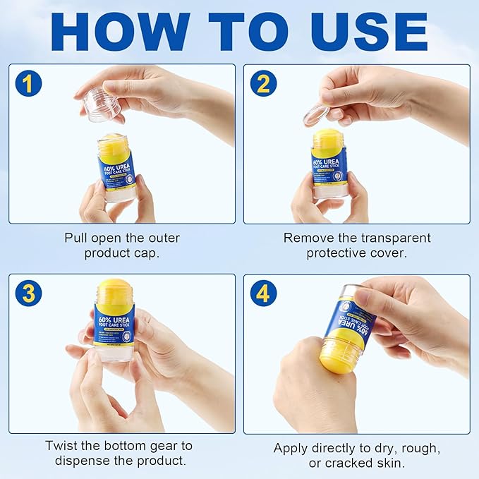 60% Urea with 2% Salicylic Acid Urea Foot Care Stick, 2PCS Heel Stick for Cracked Feet, Foot Care Cream Moisturizer for Dry Cracked Feet, Knees, Elbows, Hands