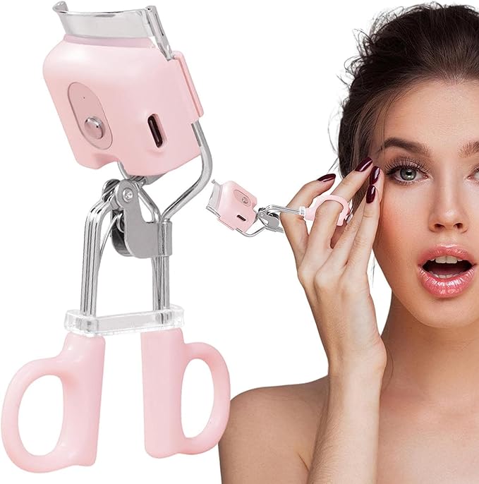Heated Eyelash Curler, Metal Version, 3 Heating Modes, Rechargeable, Electric Eyelash Curler for Quick Natural Curling & Long Lasting (Pink)