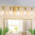 VerRon 5-Light Gold Bathroom Light Fixtures, 31" Modern Vanity Lights Over Mirror with Clear Glass Shades,Brushed Gold Wall Light Fixture for Bathroom Mirror Bedroom Porch, Hardwired Wall Sconces