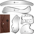 5-in-1 Stainless Steel Muscle & Fascia Scraper Tool Set, For Body Skin Massage and Sore Muscles, Myofascial, Iastm Tools, Soft Tissue Mobilization Tools, Full Body Gua Sha Kit, Great Gift Idea for Her