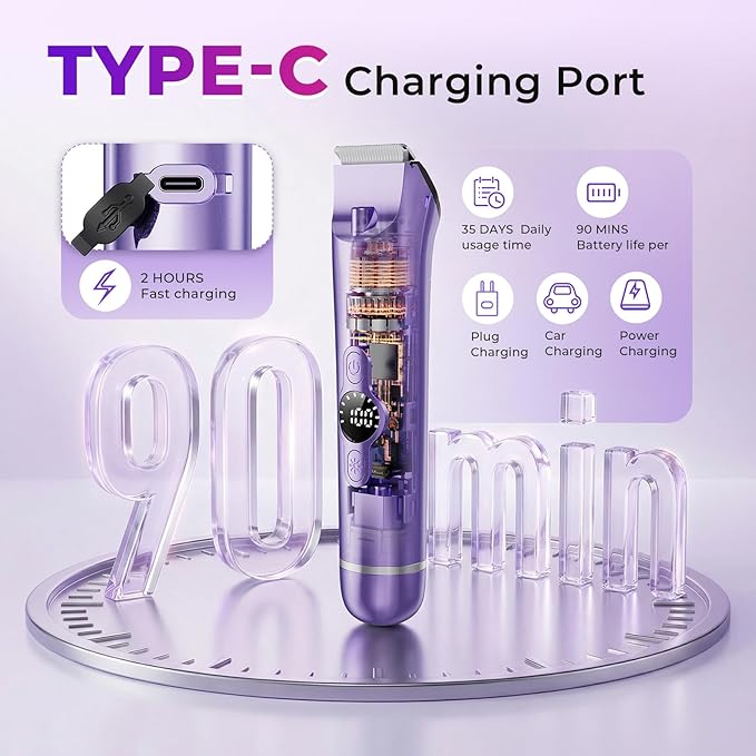 Bikini Trimmer for Women, 4 in 1 Electric Razors for Women - Dual Head, Wet & Dry Use Pubic Body Hair Trimmer Electric Shavers, Rechargeable Womens Facial Razors for Legs, Nose, Armpits, Bikini Area
