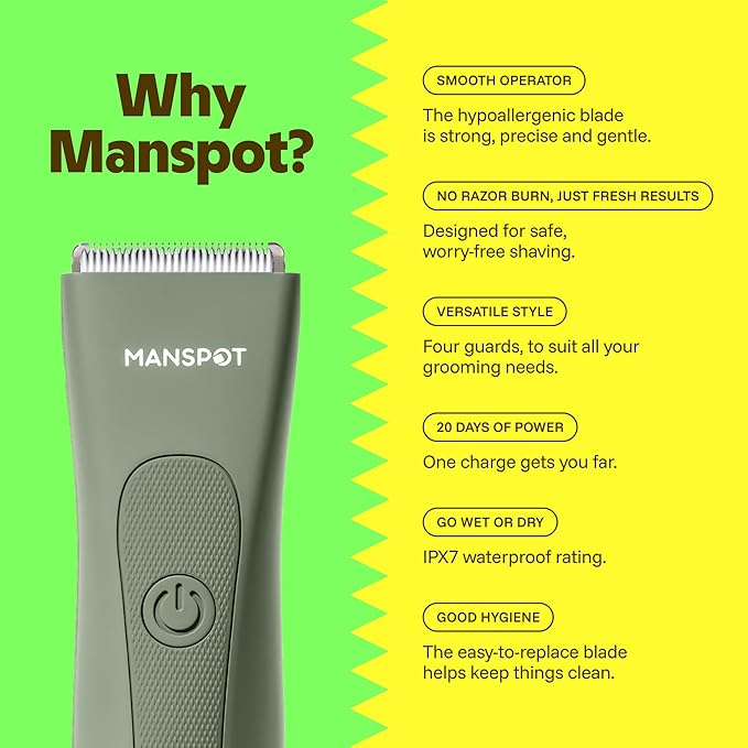 MANSPOT Manscape Hair Finishing Trimmers, Pubic Hair Trimmer for Men and Women, Electric Ball Trimmer Pubic Shaver,Hypoallergenic Ceramic Blade Heads,Waterproof Wet/Dry Groin Shaver,20 Times Usage