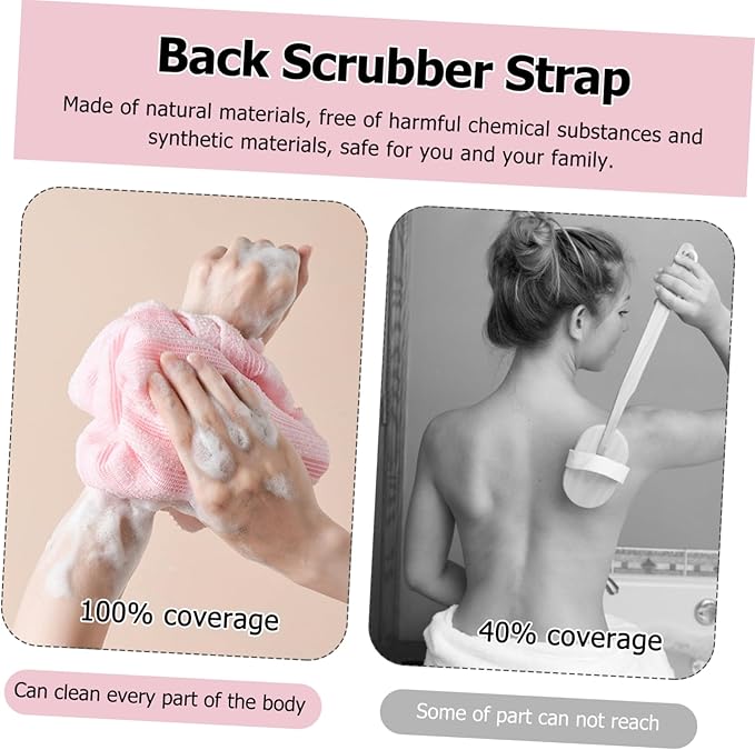 Back Scrubber Belt Portable Exfoliating Towel Bath Wash Towel Straps Comfortable Material Pink