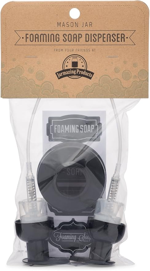 Jarmazing Products Mason Jar Foaming Soap Dispenser Lids - Includes Waterproof Stickers! Black - 2 Pack