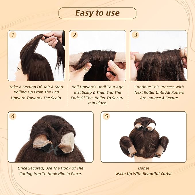 Luckybear Jumbo Heatless Hair Curler, 3pcs Pink Satin Flexi Rods - Heatless Curls, Soft Velvet Overnight Sleeping Curls Styling Tools for All Hair Types