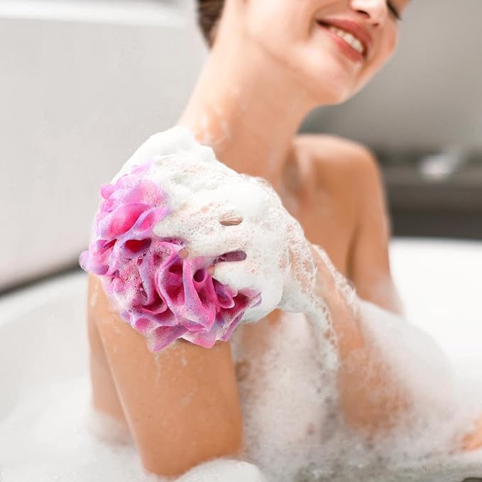 BTYMS 75g/Pc Large Loofahs Shower Sponge, Exfoliating Body Scrubber Shower Scrunchies Mesh Pouf Bath Sponges - Pack of 6