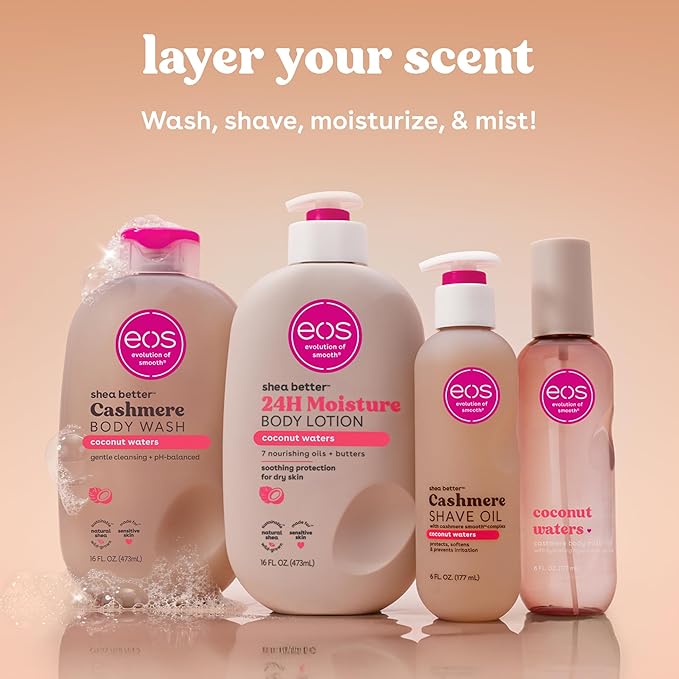 eos Cashmere Shave Oil – Coconut Waters, Moisturizing Shave Oil with Shea Butter & Glycerin, Helps Prevents Irritation & Razor Burn, Vegan, 6 fl oz