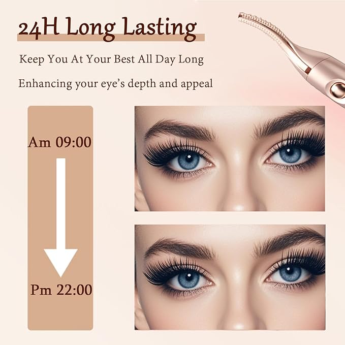 Heated Eyelash Curler - 2 in 1 Eye Lash Curler and Eyebrow Trimmer for Women with 2 Temperature Modes, USB Rechargeable Electric Eyelash Curler, Anti-Burn Design, Ideal Gift for Women(Black)