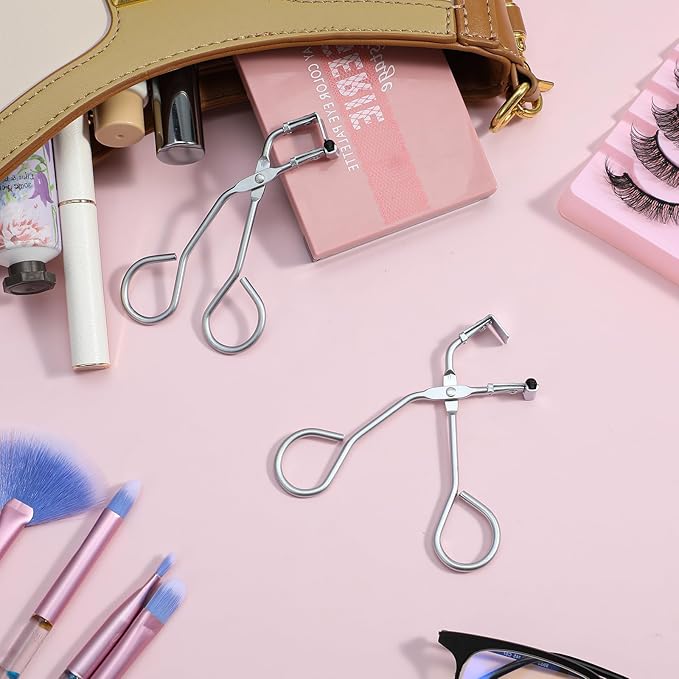 2pcs Mini Eyelash Curler Metal, Silicone pad Eyelash Curler Non-Closed Edge Lashes Curler Mini-Handled Eyelash Tools No Pinching or Pulling Lash Curler Segmented Curler Makeup Tool Fits Most Shapes