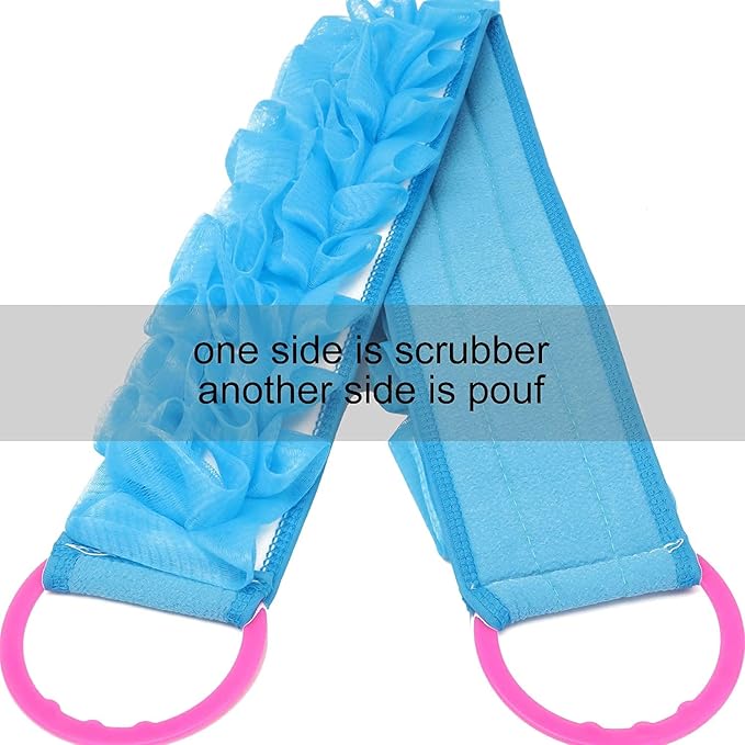3 PACK Double-Sided Lace Cloth Back Loofah Scrubber Bath Scrub Shower Sponge Long Exfoliating Back Scrubber Scratcher Strap With Handle, Cream Skin Wash Cleaner Applicator