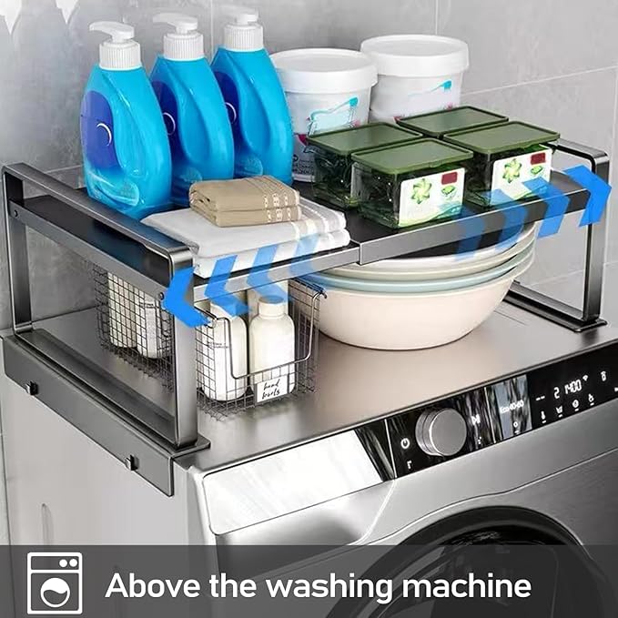 Adjustable Fridge Top Storage Rack,20.8"-36.6" Expandable Organizer Shelf,Refrigerator Storage, Anti-Slip,L-Shaped Design,Space Saver for Kitchen,Laundry,Dorm (Fits Most Appliances)