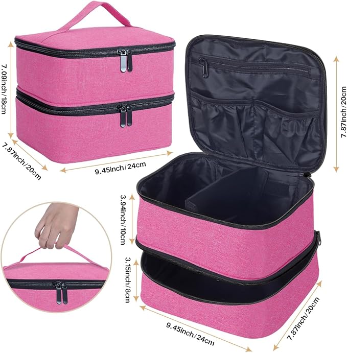 Double Layer Makeup Bag Portable Large Cosmetic Case Organizer with Adjustable Dividers Storage Travel Bag for Accessories Brushes Conditioner and Skin Care Products (Wine)