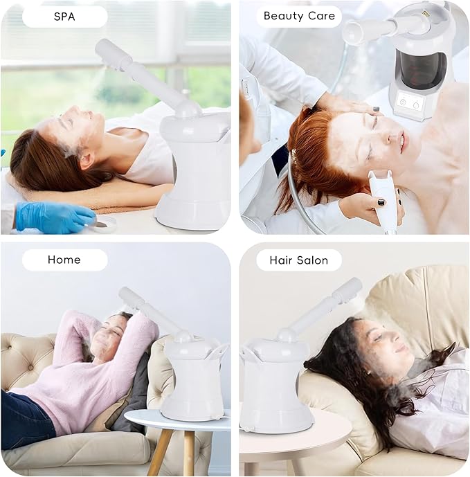 Facial Steamer, Facial Steamer Professional Tabletop with Extendable Nozzle, Portable Nano Ionic Face Steamer for Home Use（White）