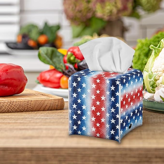American Stars Luxury Tissue Box Cover, Elegant PU Leather Square Tissue Case with Metal Button, Waterproof and Dustproof Napkin Holder for Home Decoration, Office, and Car Accessories