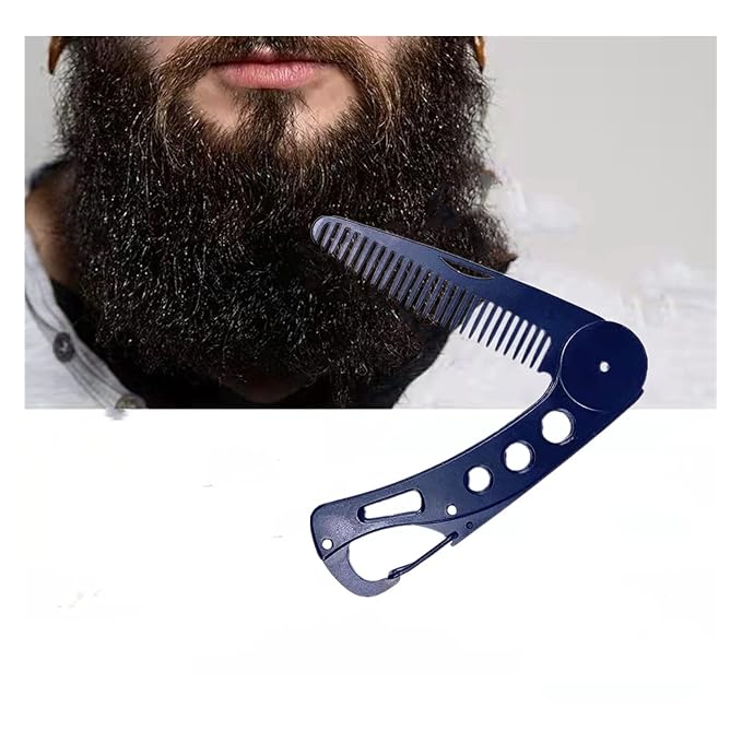 Stainless Steel Folding Beard and Mustache Comb for Men's Grooming - Anti-Static Hair Styling Pocket Beard Comb