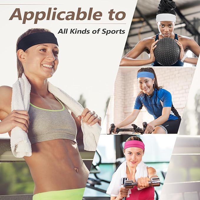 Headbands for Women, Stretchy Non Slip Soft Cotton Cloth Hair Bands for Sports, Workout, Yoga and Running, 7pcs
