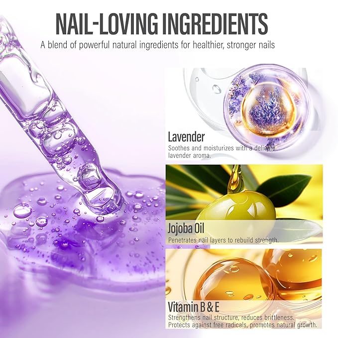 CHUCHU Nail Cuticle Oil Strengthener - Lavender Nail Repair Growth Moisturizing Treatment - Natural Jojoba Vitamin B & E for Dry Cracked Nails