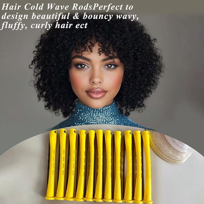 Perm Rods Set for Natural Hair - 36pcs Yellow Cold Wave Rods Plastic Hair Rollers for Short Long Hair Curling Rod with Rat Tail Comb(36pcs Yellow)