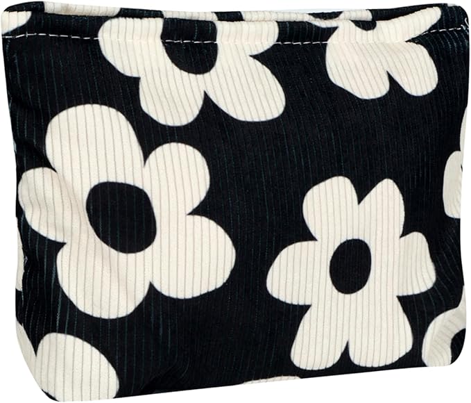 Cute Makeup Pouch for Women Flower Small Make Up Bag for Purse Zipper Initial Cosmetic Bags Pouches for Purse Aesthetic Travel Toiletrybags Gift,Black White Floral