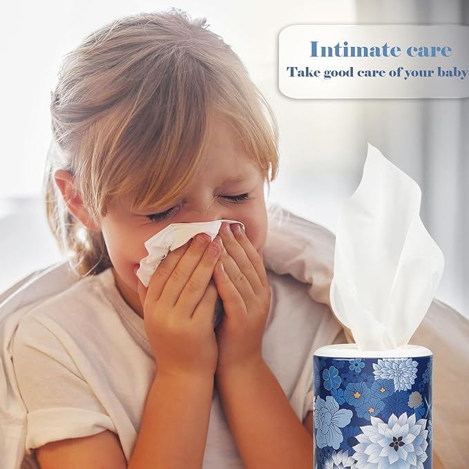 Facial Tissues with Cap - 4 PK Car Tissues Cylinder,Car Tissue Holder with Facial Tissues Bulk,Round Tissue Boxes,Travel Tissues for Cup Holder,Round Tube tissues